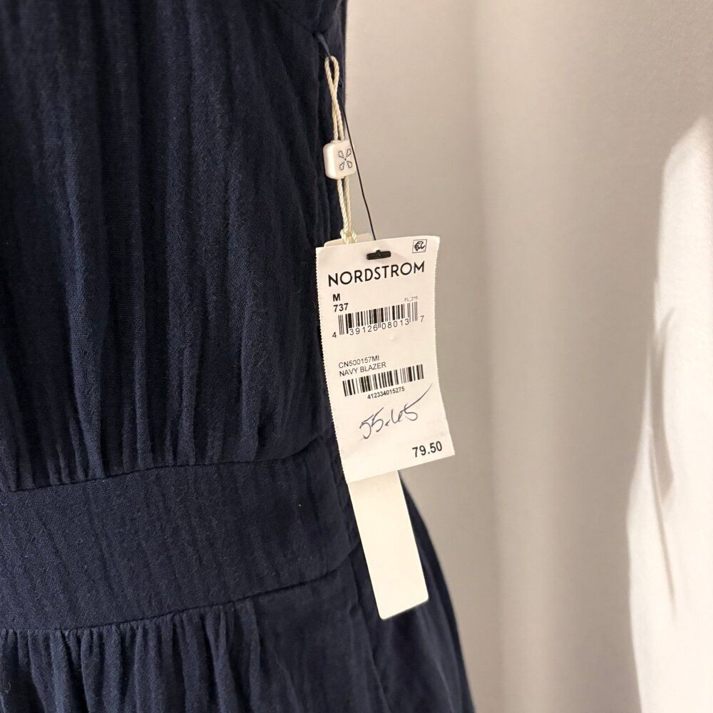 NWT Caslon Blue Puff Sleeve Ruffle Hem Gauze Maxi 100% Cotton Dress Sz M - Picture 6 of 8